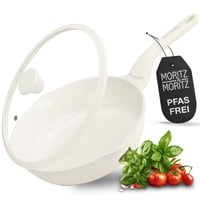 Keramická panvica Moritz & Moritz s pokrievkou 26 cm – bez PFAS, PFOA a PTFE – Nepriľnavá panvica na vyprážanie – Na všetky typy sporákov – Béžová 1