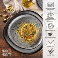 Jedálenská súprava Moritz & Moritz Organic, 18-dielna pre 6 osôb, sivá kameninová súprava tanierov, NEÚPLNÁ: chýba 5 plytkých tanierov (stav: pozri 2. obrázok) 6