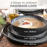 Jedálenská súprava Moritz & Moritz Organic, 18-dielna pre 6 osôb, sivá kameninová súprava tanierov, NEÚPLNÁ: chýba 5 plytkých tanierov (stav: pozri 2. obrázok) 5
