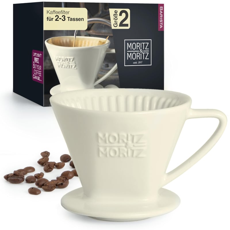 Moritz & Moritz porculanski trajni filter za kavu, veličina 2 – višekratni držač filtera – kompatibilan s Melitta 1x2 vrećicama – za 2-3 šalice – bijeli