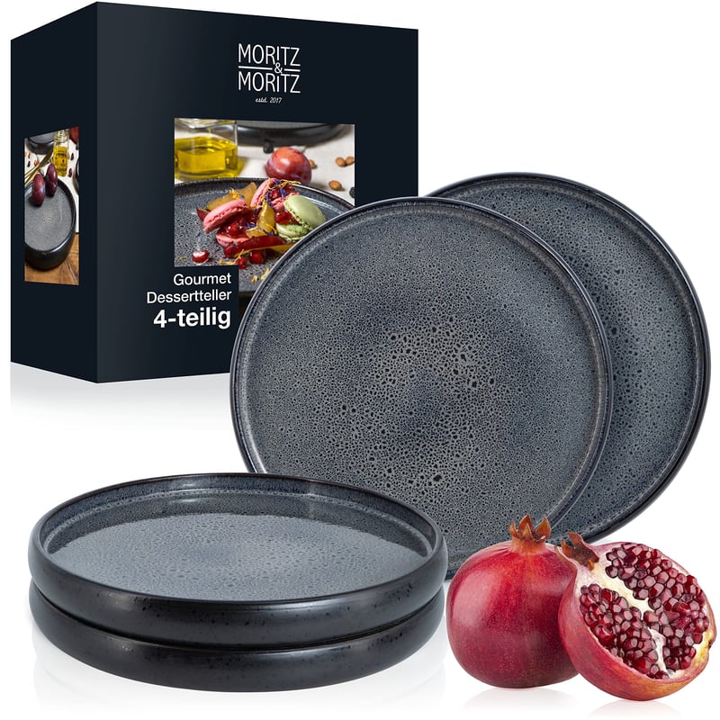 Moritz & Moritz Solid sada 4 malých tanierov 21 cm – súprava kameninových tanierov na dezerty, koláče a raňajky – servírovacia súprava