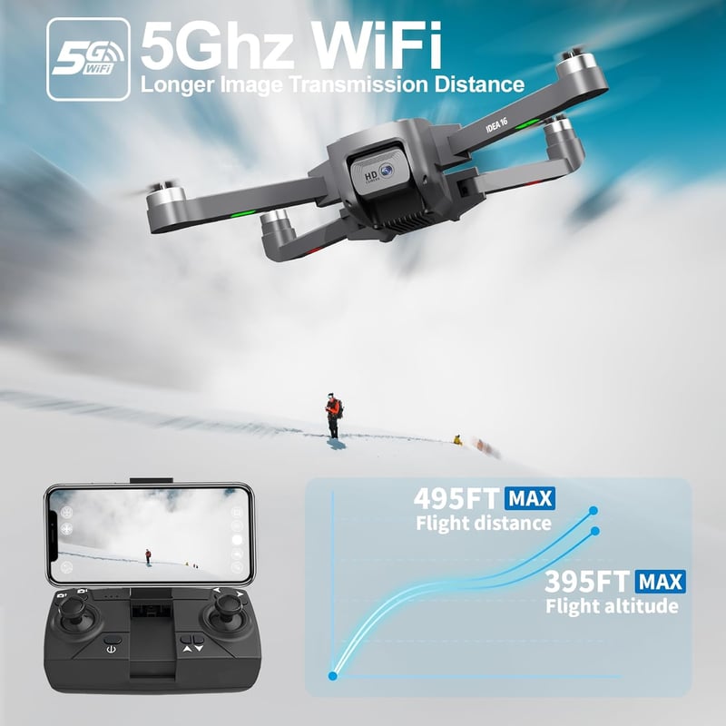 morlyrctooy IDEA16 Drón 4K Kamerával, Kefementes Motorral, 40 km/h Sebesség, 5 GHz WiFi FPV, Szélálló, 2 Akkumulátor, Kezdőknek és Haladókna