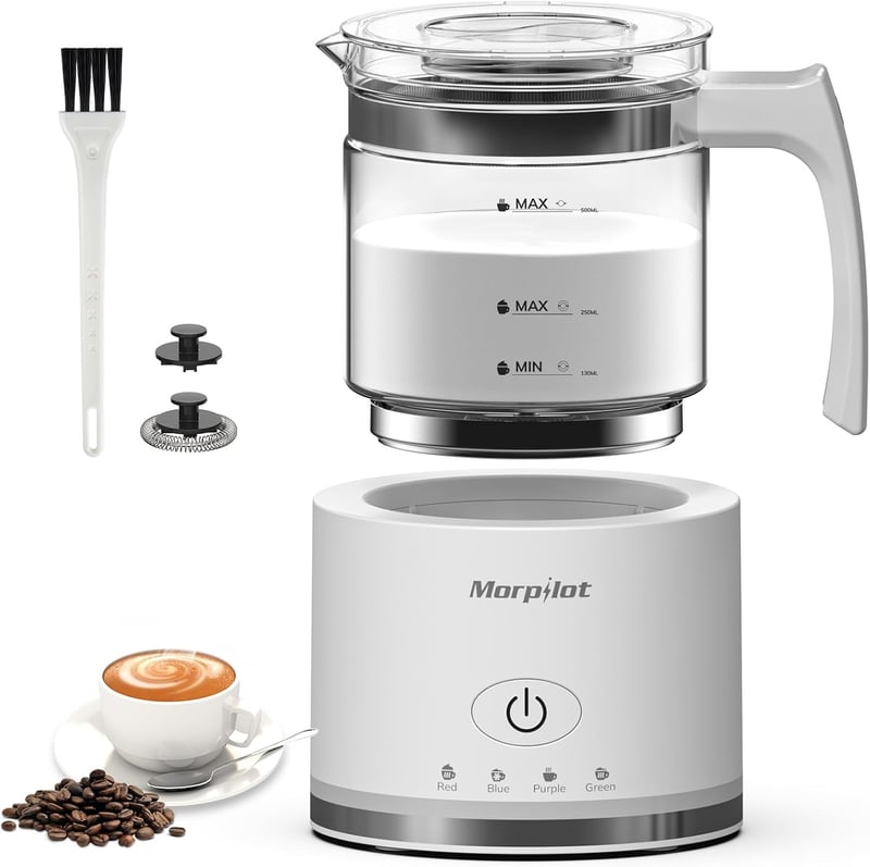 Morpilot 4az1-ben tejhabosító 600W, 500ml, hideg-meleg, üveg, fehér