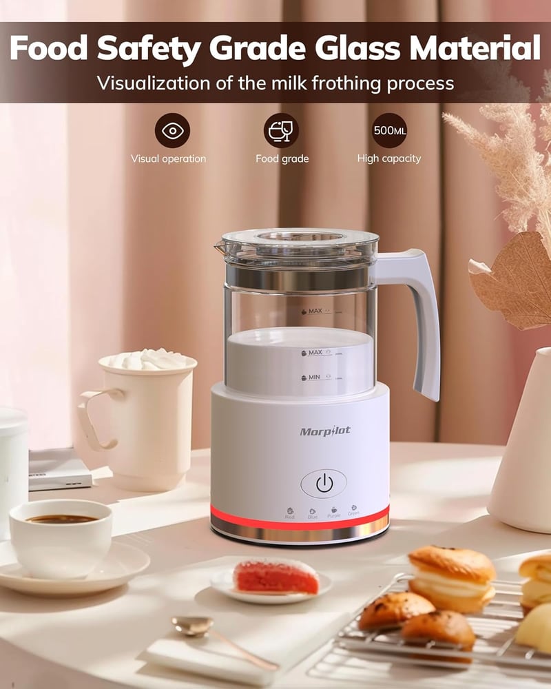 Morpilot 4az1-ben tejhabosító 600W, 500ml, hideg-meleg, üveg, fehér