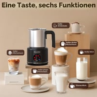 Morpilot 6-u-1 električni pjenilica za mlijeko, 130-500 ml, 600 W, neprianjajući premaz, dizajn za latte, perivo u perilici posuđa, nehrđajući čelik, crna 2