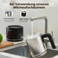 Morpilot 6-u-1 električni pjenilica za mlijeko, 130-500 ml, 600 W, neprianjajući premaz, dizajn za latte, perivo u perilici posuđa, nehrđajući čelik, crna 6