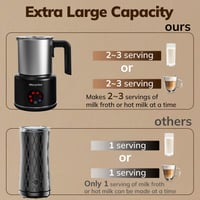 Morpilot 6-u-1 električni pjenilica za mlijeko, 130-500 ml, 600 W, neprianjajući premaz, dizajn za latte, perivo u perilici posuđa, nehrđajući čelik, crna 5