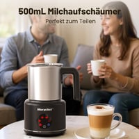 Morpilot 6-u-1 električni pjenilica za mlijeko, 130-500 ml, 600 W, neprianjajući premaz, dizajn za latte, perivo u perilici posuđa, nehrđajući čelik, crna 3