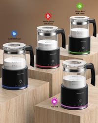Aparat de spumat lapte electric Morpilot 600W, 130-500 ml, 4 în 1 pentru lapte cald și rece, compatibil cu mașina de spălat vase, design Latte, recipient din sticlă, negru 6