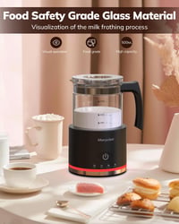 Aparat de spumat lapte electric Morpilot 600W, 130-500 ml, 4 în 1 pentru lapte cald și rece, compatibil cu mașina de spălat vase, design Latte, recipient din sticlă, negru 3