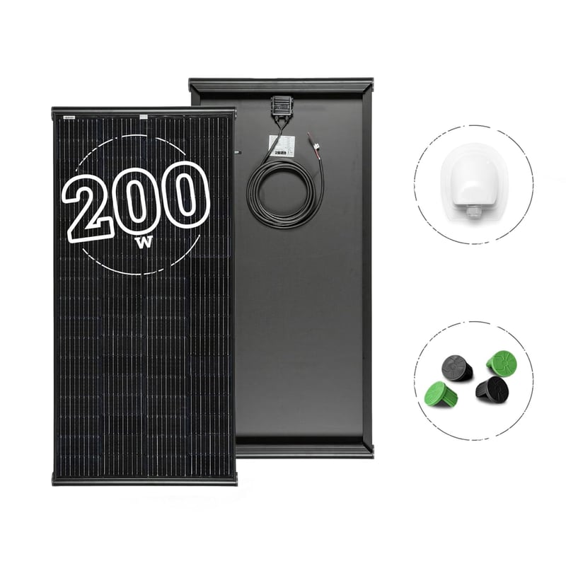 MOSCATELLI Black Boost 200W monokristályos PERC napelem szett lakóautóhoz, fekete alumínium profillal
