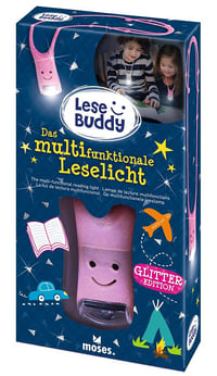 Moses Lese Buddy - Detská lampička na čítanie, ružová s trblietkami, závesná baterka 2