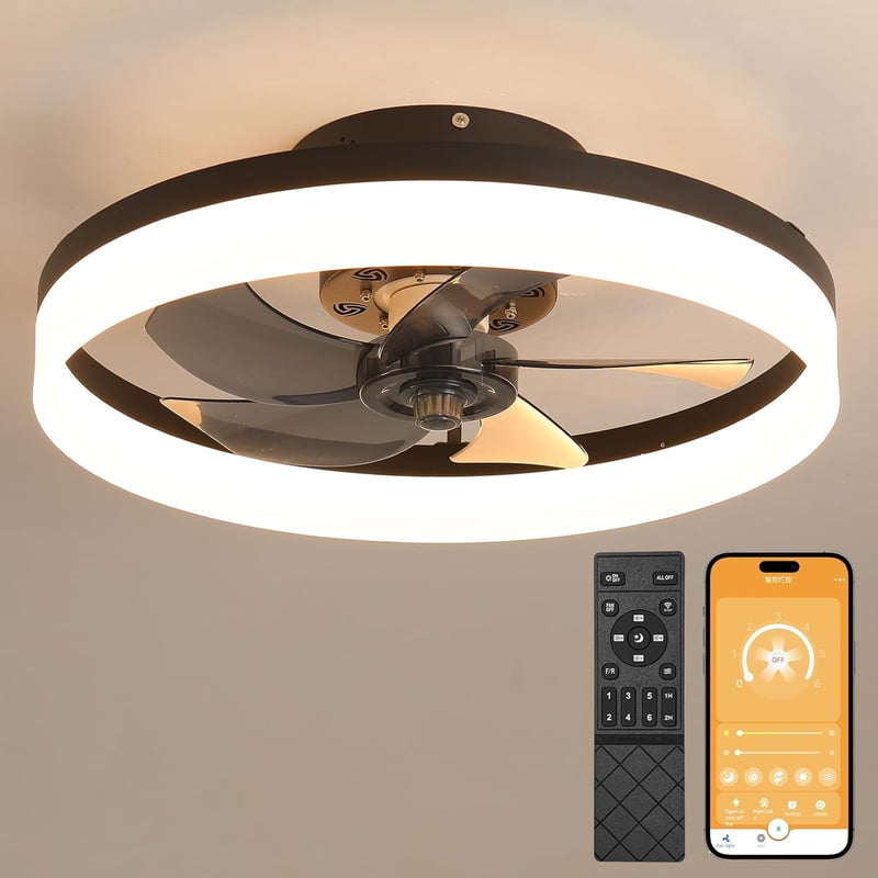 MOSSCO LED Mennyezeti Ventilátor Távirányítóval, Dimmelhető, 3 Szín, 6 Fokozat, 50cm