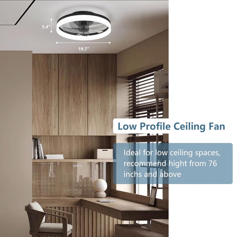 MOSSCO LED Mennyezeti Ventilátor Távirányítóval, Dimmelhető, 3 Szín, 6 Fokozat, 50cm