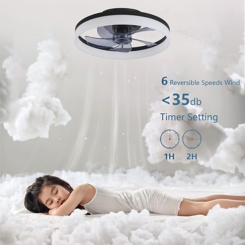 MOSSCO LED Mennyezeti Ventilátor Távirányítóval, Dimmelhető, 3 Szín, 6 Fokozat, 50cm