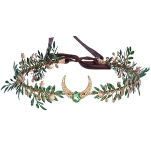 MOSTORY Kézműves Tündér Korona Elf Tiara Arany Zöld Holdas Fejdísz Jelmez Cosplay Reneszánsz Bálhoz