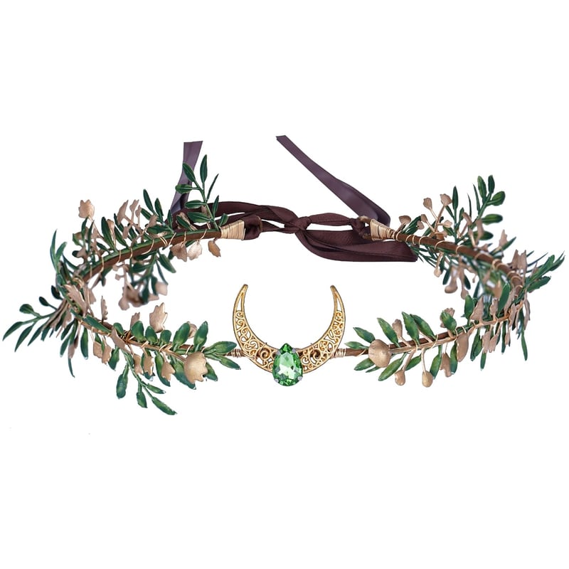 MOSTORY Kézműves Tündér Korona Elf Tiara Arany Zöld Holdas Fejdísz Jelmez Cosplay Reneszánsz Bálhoz