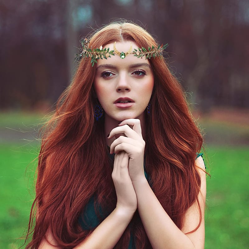 MOSTORY Kézműves Tündér Korona Elf Tiara Arany Zöld Holdas Fejdísz Jelmez Cosplay Reneszánsz Bálhoz