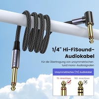 Gitarový kábel MOSWAG 5 m, 6,35 mm TS konektor rovný-uhlový, tienený opletený nástrojový kábel bez šumu pre elektrickú gitaru, basgitaru a zosilňovač 3