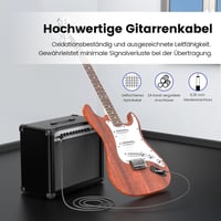 Gitarový kábel MOSWAG 5 m, 6,35 mm TS konektor rovný-uhlový, tienený opletený nástrojový kábel bez šumu pre elektrickú gitaru, basgitaru a zosilňovač 5