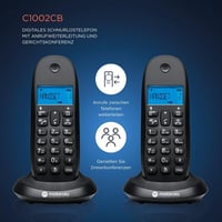 Set telefon fără fir digital DECT Motorola C1002CB+ – 2 unități, blocare apeluri, identificare apelant, difuzor, agendă cu 50 de numere – Negru 5
