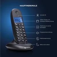 Set telefon fără fir digital DECT Motorola C1002CB+ – 2 unități, blocare apeluri, identificare apelant, difuzor, agendă cu 50 de numere – Negru 3