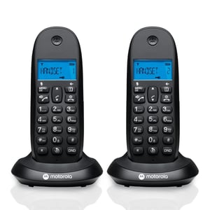 Set telefon fără fir digital DECT Motorola C1002CB+ – 2 unități, blocare apeluri, identificare apelant, difuzor, agendă cu 50 de numere – Negru