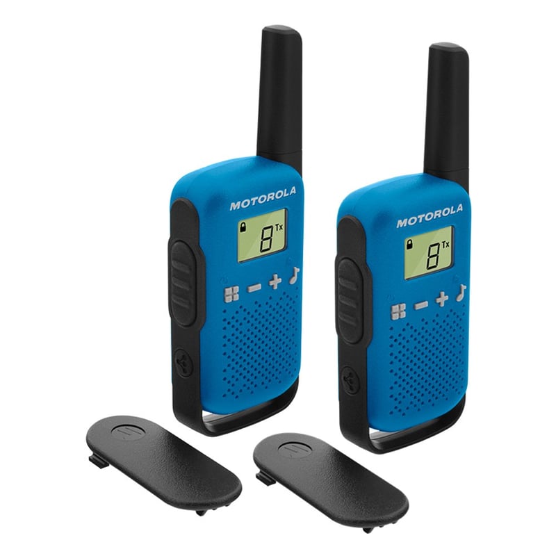 Set stații radio walkie-talkie Motorola Talkabout T42 PMR446 – 2 bucăți, 16 canale, rază de acțiune 4 km, albastru
