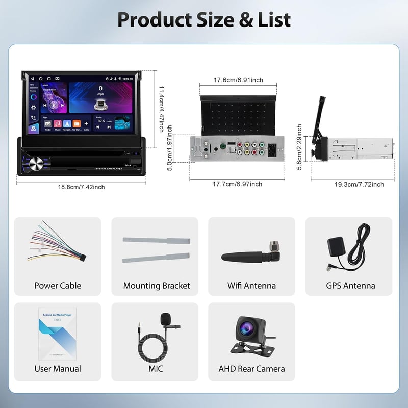Motorsi 1 DIN Autórádió CarPlay Android DAB GPS 7" IPS Érintőkijelző Bluetooth