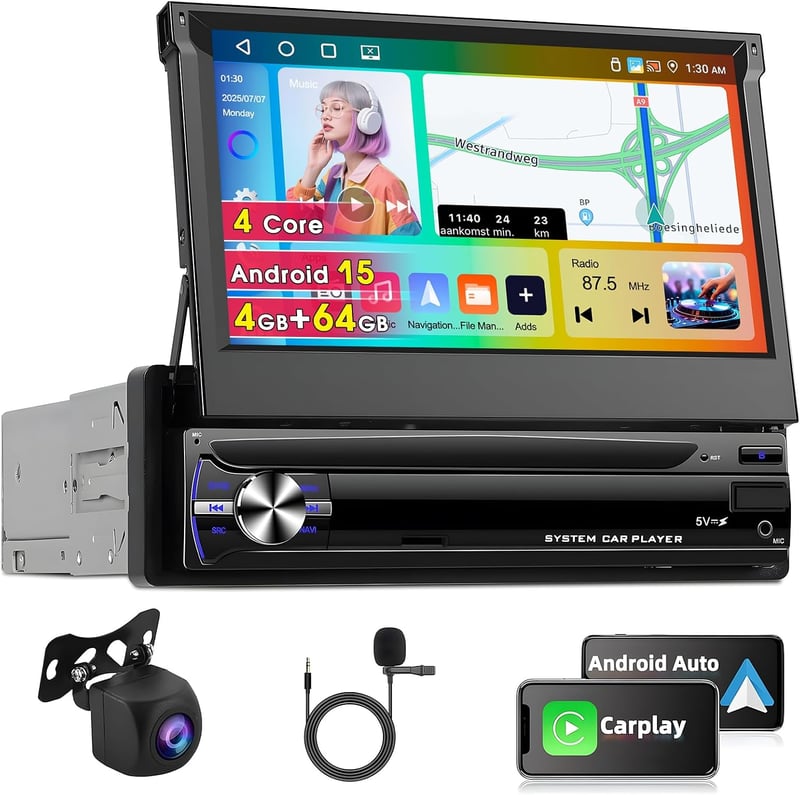 Motorsi 1 DIN Autórádió CarPlay Android DAB GPS 7" IPS Érintőkijelző Bluetooth