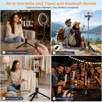 Trepied Telefon Motswedi 170 cm cu Telecomandă, Selfie Stick, Trepied Extensibil pentru Smartphone pentru Călătorii și Vlogging, Compatibil cu iPhone și Samsung, Negru 6