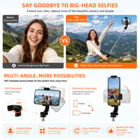 Trepied Telefon Motswedi 170 cm cu Telecomandă, Selfie Stick, Trepied Extensibil pentru Smartphone pentru Călătorii și Vlogging, Compatibil cu iPhone și Samsung, Negru 5