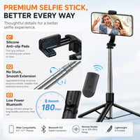Trepied Telefon Motswedi 170 cm cu Telecomandă, Selfie Stick, Trepied Extensibil pentru Smartphone pentru Călătorii și Vlogging, Compatibil cu iPhone și Samsung, Negru 3
