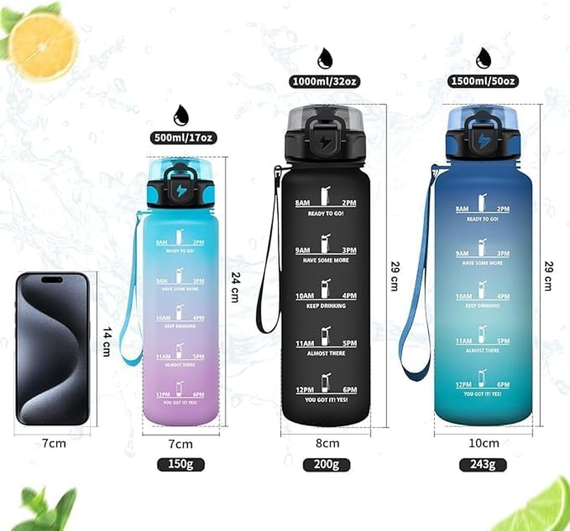 Motswedi 500ml BPA-mentes kullancscsap, időjelöléssel, szivárgatásmentes ivópalack gyerekeknek
