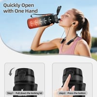 Fľaša na vodu Motswedi 1 liter, na sýtené nápoje, s časovým označením, nepriepustná, športová fľaša na jogu, cyklistiku, fitness, čierna a 3