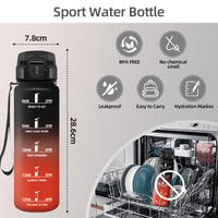 Fľaša na vodu Motswedi 1 liter, na sýtené nápoje, s časovým označením, nepriepustná, športová fľaša na jogu, cyklistiku, fitness, čierna a 4