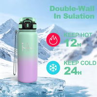Nerezová fľaša na vodu Motswedi so slamkou 750 ml, akvamarínovo-fialová — chybná, čiastočne funkčná: Zlomený uzáver (stav: pozri 2. obrázok) 6