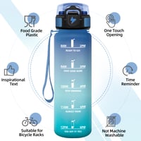 Športová fľaša Motswedi 1 liter so slamkou, na sýtené nápoje, s časovou značkou, otváranie jednou rukou, nepriepustná, modro-zelená, na bicykel, fitness 3