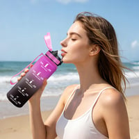 Športová fľaša Motswedi 1 liter, nepriepustná, so slamkou, s časovým označením, 6 slamiek a čistiaca kefka, na fitnes a turistiku, fialovo-čierna 6