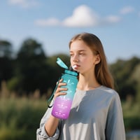 Športová fľaša Motswedi 1500 ml, bez BPA, so slamkou, nepriepustná, opakovane použiteľná, zeleno-ružová, na bicyklovanie, jogu, kempovanie, do posilňovne 6