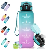 Športová fľaša Motswedi 1500 ml, bez BPA, so slamkou, nepriepustná, opakovane použiteľná, zeleno-ružová, na bicyklovanie, jogu, kempovanie, do posilňovne 1