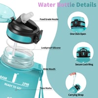 Športová fľaša Motswedi 1500 ml, bez BPA, so slamkou, nepriepustná, opakovane použiteľná, zeleno-ružová, na bicyklovanie, jogu, kempovanie, do posilňovne 2