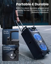 Moukey MK3024 Karaoke Rendszer 2x26cm Mélynyomóval, Bluetooth Hangszóró Fényeffektekkel, 2 Mikrofonnal, Újratölthető Akkumulátorral, TWS/USB 7