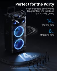 Moukey MK3024 Karaoke Rendszer 2x26cm Mélynyomóval, Bluetooth Hangszóró Fényeffektekkel, 2 Mikrofonnal, Újratölthető Akkumulátorral, TWS/USB 5