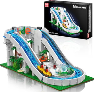 Mould King 11021 set de construcție parc acvatic cu tobogane, 2088 piese, model MOC motorizat parc de distracții și loc de joacă pentru copii și adulți