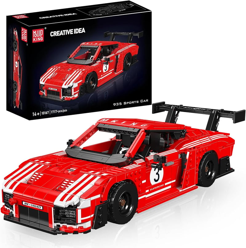 Jucărie de construit mașină de curse Mould King Technik, model de mașină sport roșie cu 1717 piese, cadou educativ pentru copii