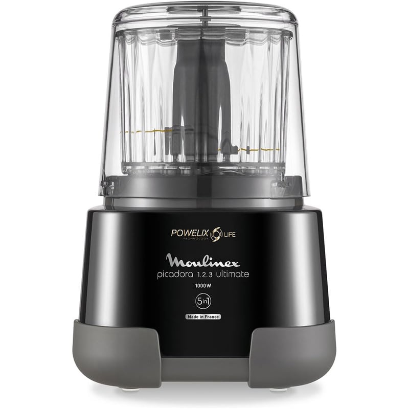 Mașină de tocat carne electrică Moulinex 1-2-3 Ultimate, 1000W, capacitate 0,55L, cu lame Powelix, negru