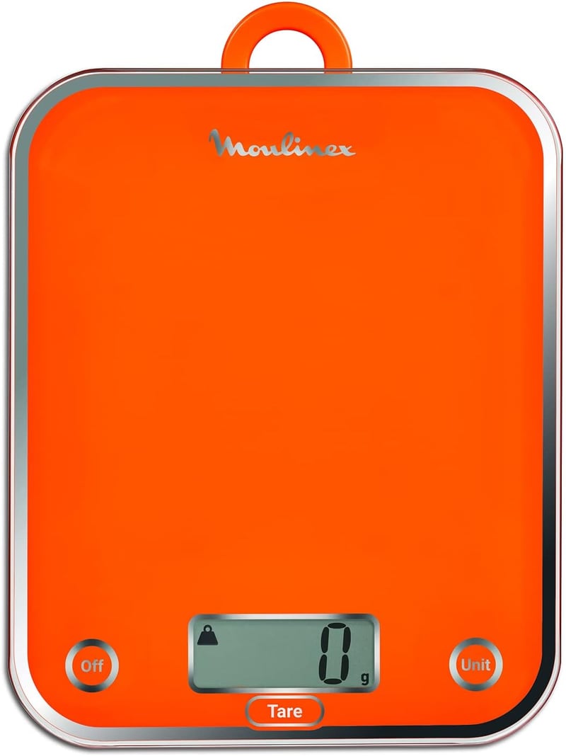 Moulinex BN5001 Optiss digitális konyhai mérleg, edzett üveg, folyadékmérés, narancssárga