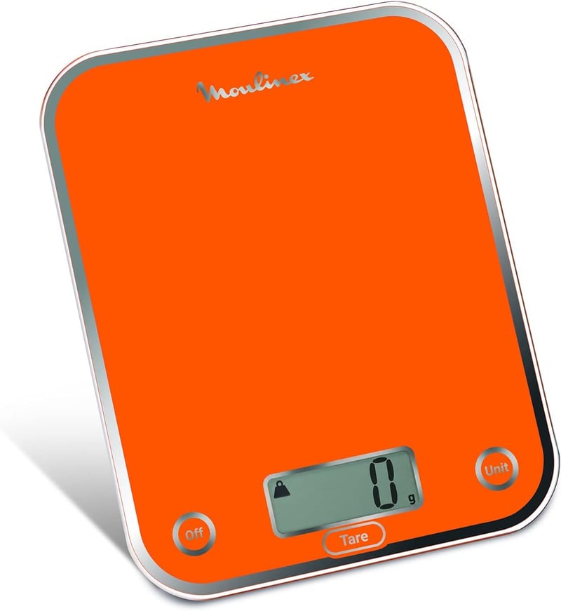 Moulinex BN5001 Optiss digitális konyhai mérleg, edzett üveg, folyadékmérés, narancssárga