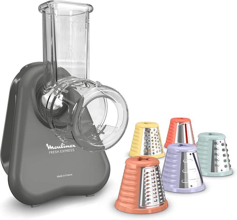 Moulinex Fresh Express DK855HE0 elektromos zöldségreszelő, 5 az 1-ben - szürke